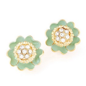 Light Green Floral Sparkly Stud Earrings